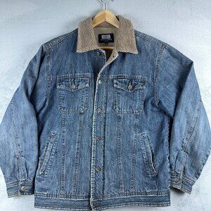 Jian Long Fashion Sherpa Lined Denim Jacket Pockets Womens Blue Size Medium